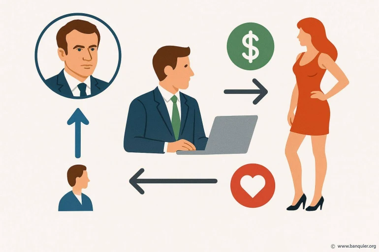 Illustration échange argent et affection entre homme femme