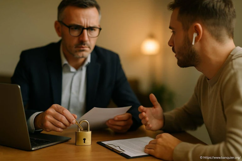 Hommes discutant sécurité données bureau