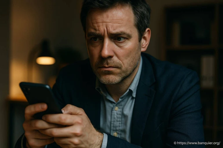 Homme préoccupé regardant son smartphone
