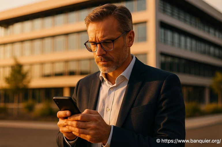 Homme d'affaires utilisant smartphone en extérieur