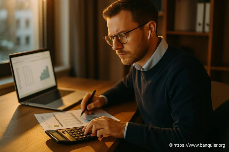 Homme calculant ses finances avec ordinateur