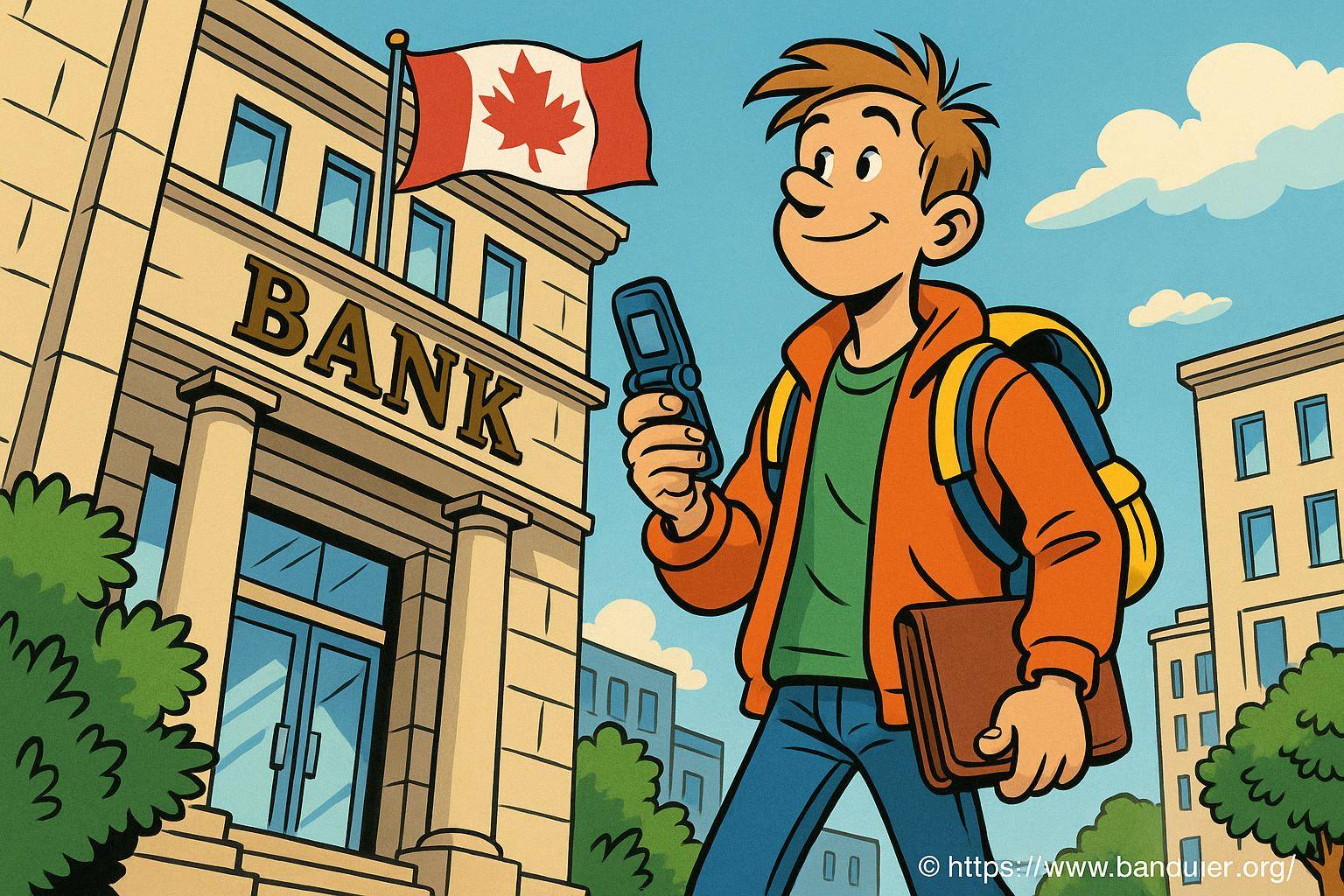Jeune homme devant banque canadienne
