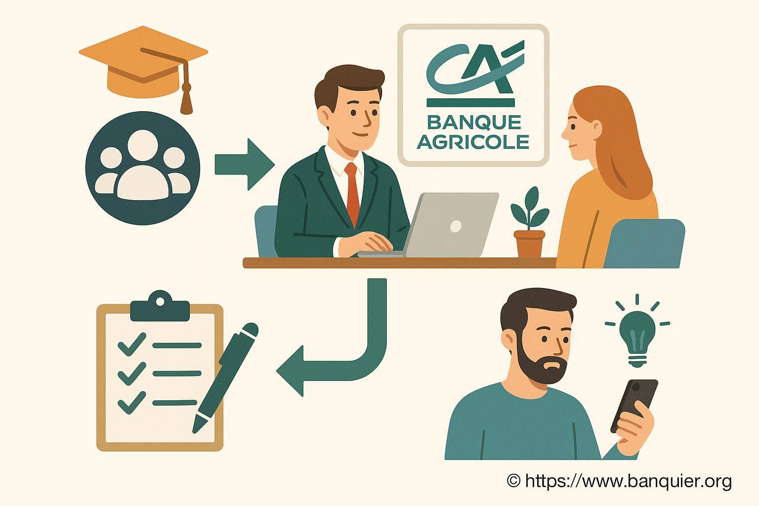 Conseiller bancaire Banque Agricole et client en consultation