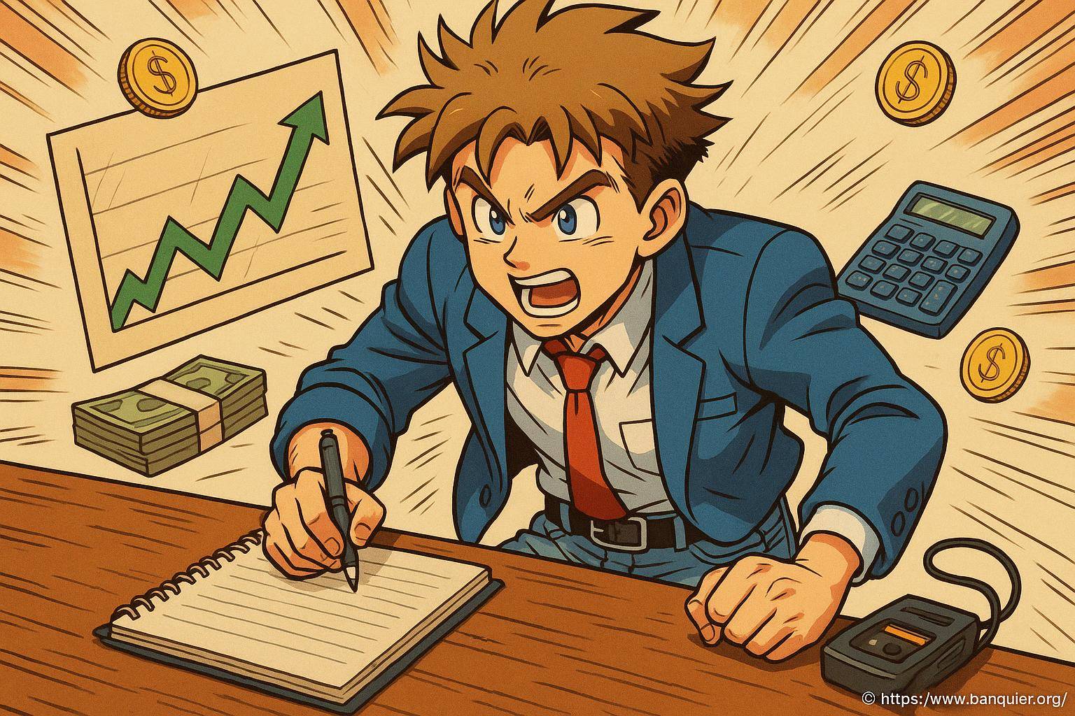 Jeune homme en costume travaillant intensément