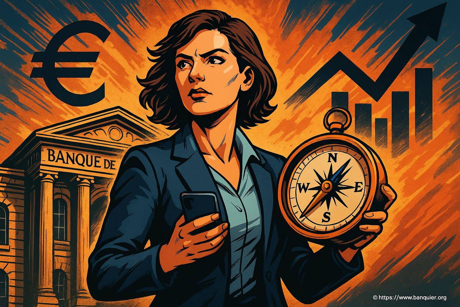 Femme d'affaires avec boussole et graphique