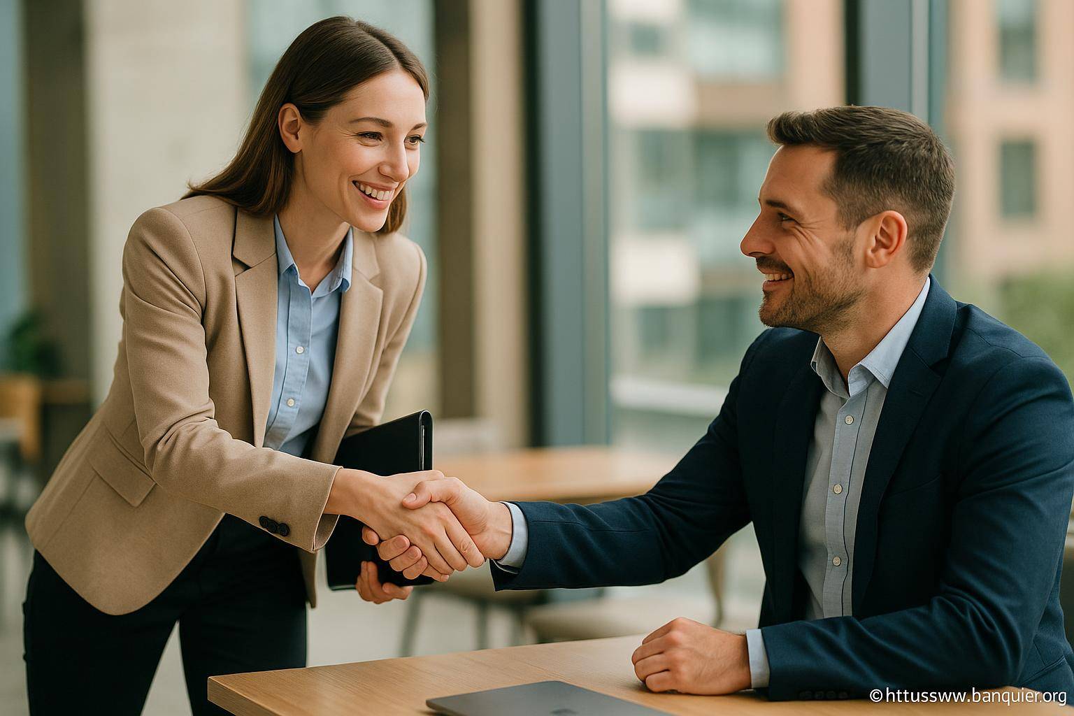 Poignée de main professionnelle en bureau