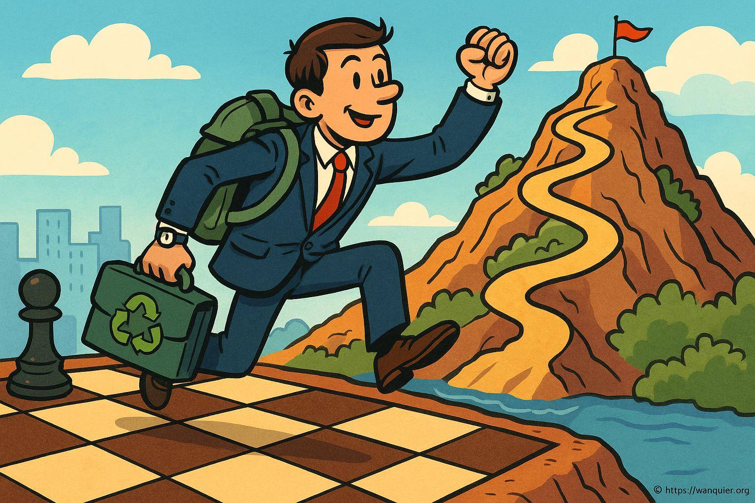 Homme d'affaires grimpe montagne chemin